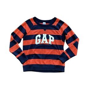 GAP Women's Medium Rugby Striped Spellout Pullover Sweatshirt Cotton Crew Neck